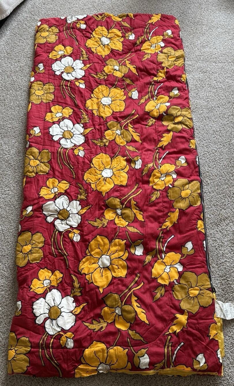 Vintage 1960s-70s Groovy Retro Flower Hippy Sleeping Bag Hunter Outdoor Products